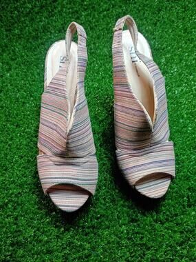 Women's Shi by Journeys Striped Wedge Slingback Sandals 8.5